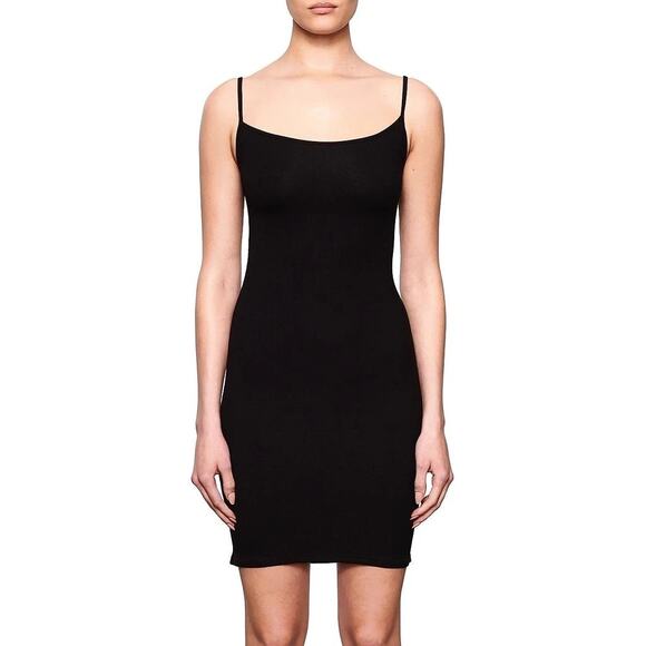 SKIMS Dresses & Skirts - Skims Onyx Black Ribbed Sleeveless Soft Lounge Slip Cami Mini Dress Size Medium